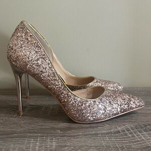 Big Tree Gold Glitter Pointed Toe Heels Women’s Size 40 Glam Party New Year